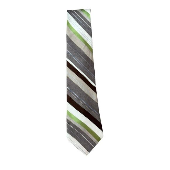 Ted Baker London Men's Gray Green Linen Blend Striped Print Neck Tie - Picture 1 of 2
